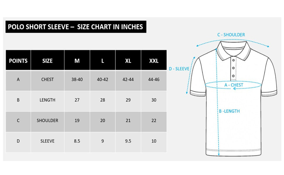 Blue and gold polo shirt (check sizing image)