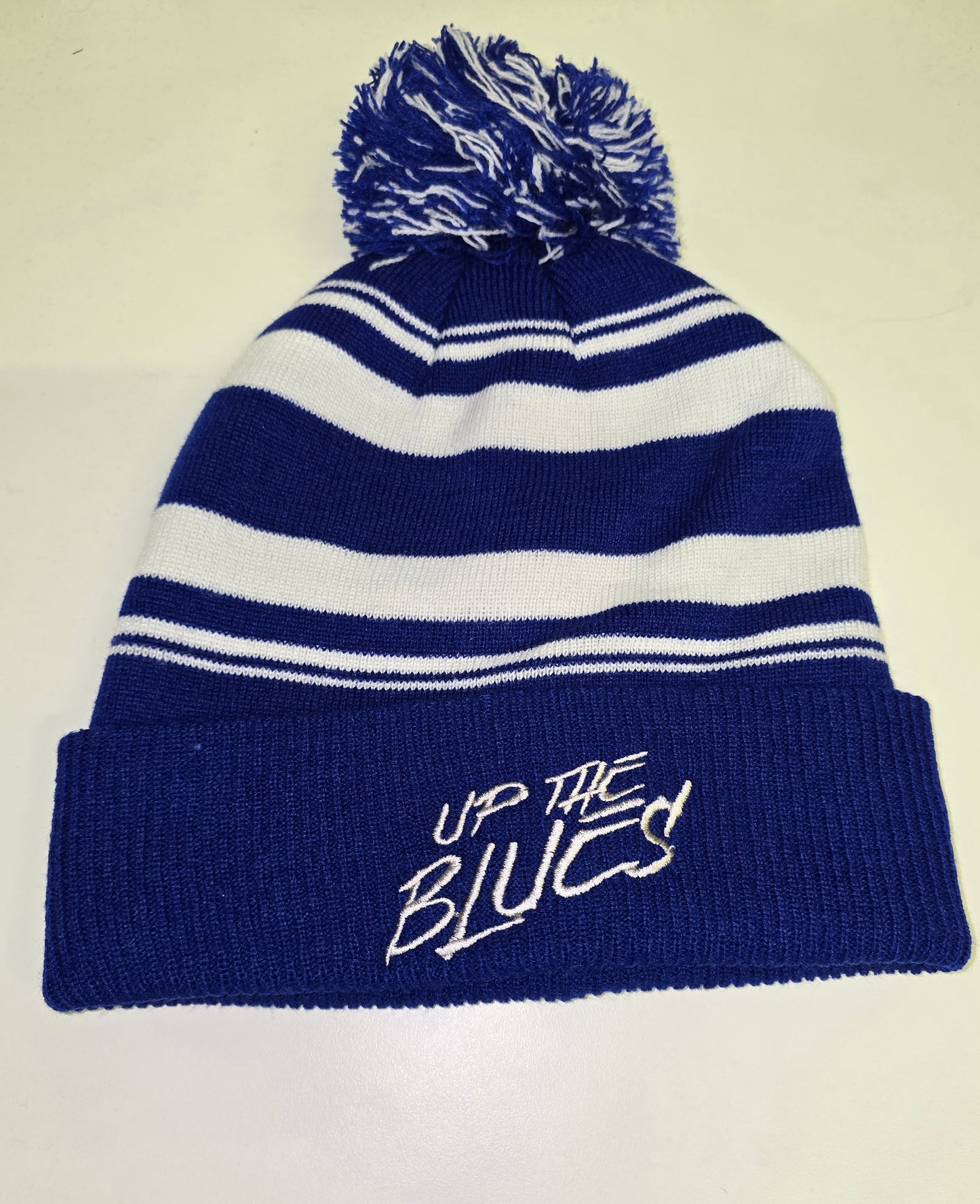 Up the blues royal blue and white bobble hat