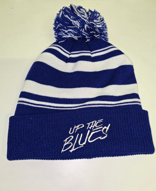 Up the blues royal blue and white bobble hat